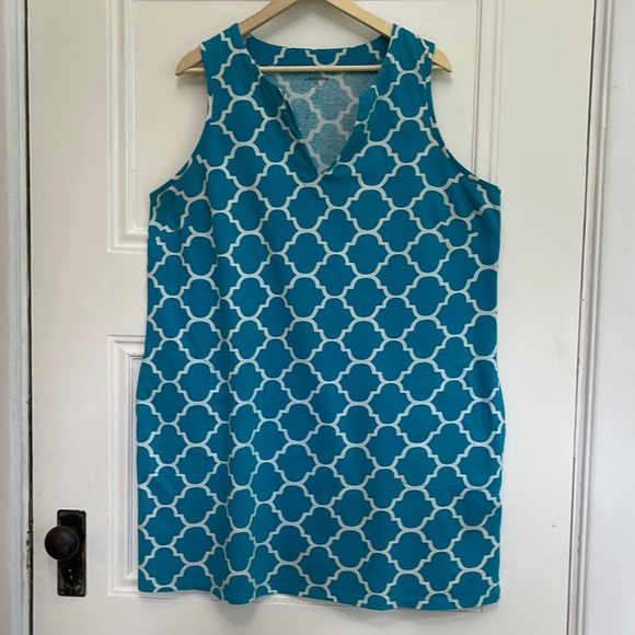 Lands' End Other - Lands’ End Geometric Print Swim Coverup Dress 1X 16W 18W Teal White
